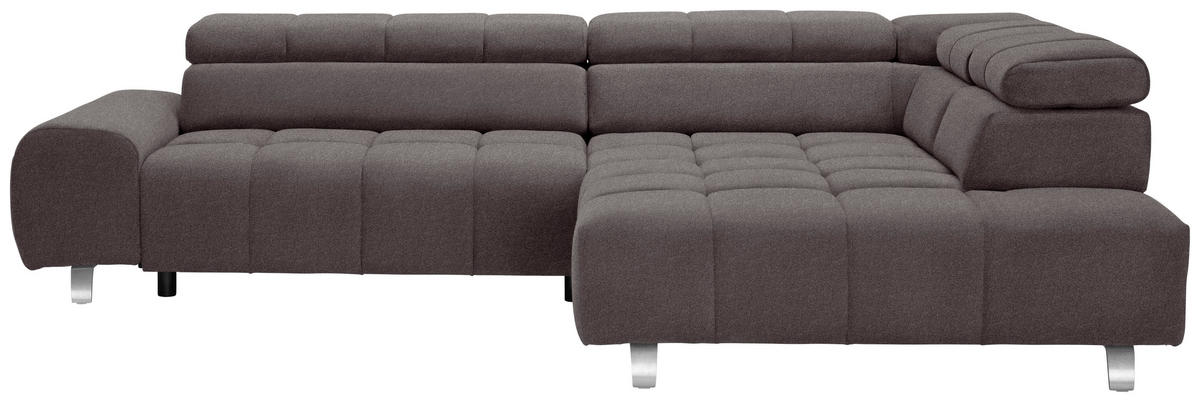 ECKSOFA Dunkelbraun Velours  - Dunkelgrau/Dunkelbraun, Design, Textil/Metall (295/201cm) - Hom`in
