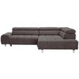 ECKSOFA Dunkelbraun Velours  - Dunkelgrau/Dunkelbraun, Design, Textil/Metall (295/201cm) - Hom`in