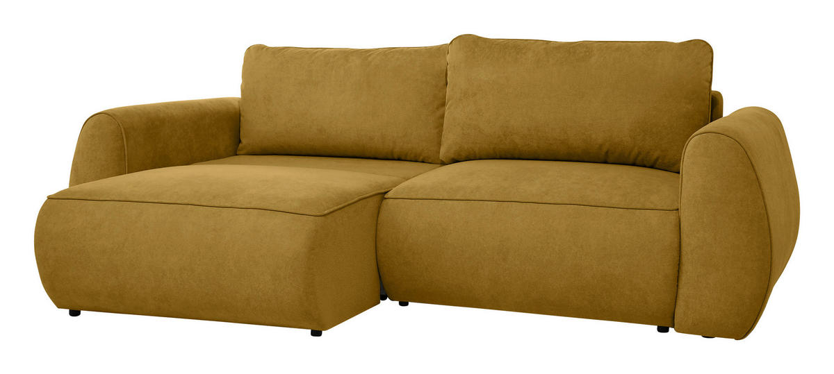 SCHLAFSOFA Chenille Goldfarben  inkl. Zierkissen, Rückenkissen, Bettkasten, Schlaffunktion, Rücken echt, Liegefläche im Originalstoff  - Goldfarben/Schwarz, KONVENTIONELL, Kunststoff/Textil (257/96/110cm) - Milino