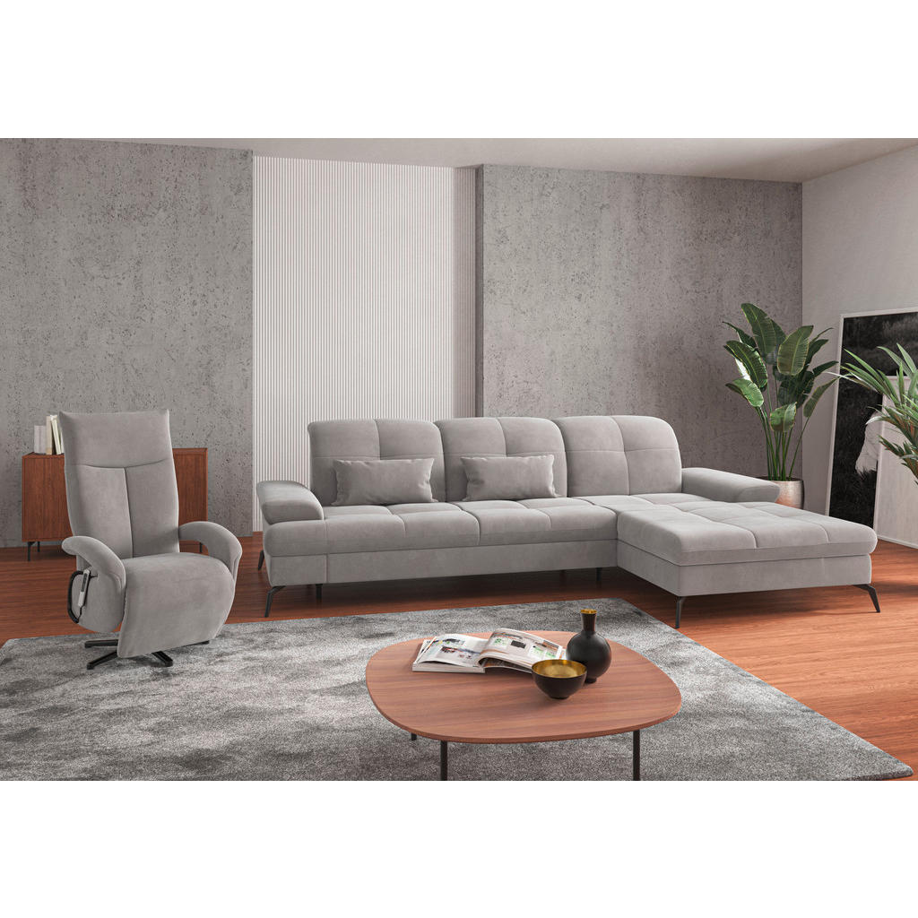 Thumbnail - Sit & More Ecksofa, Silber, Textil, 4,5-Sitzer, Ottomane rechts, L-Form, 279x185 cm, Goldenes M, Oeko-Tex® Standard 100,...