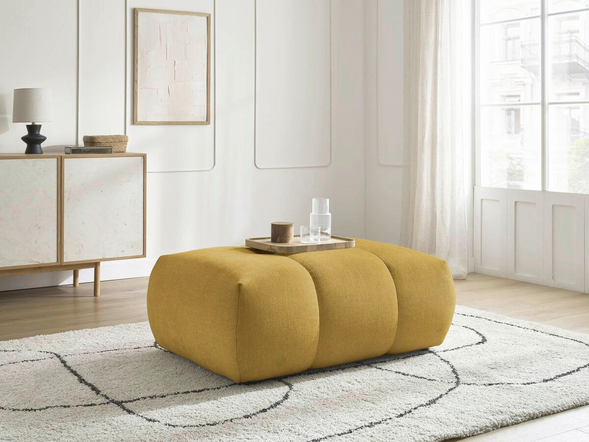 HOCKER FUJI  Leinenoptik Gelb  - Gelb/Schwarz, MODERN, Kunststoff/Textil (112/44/80cm)