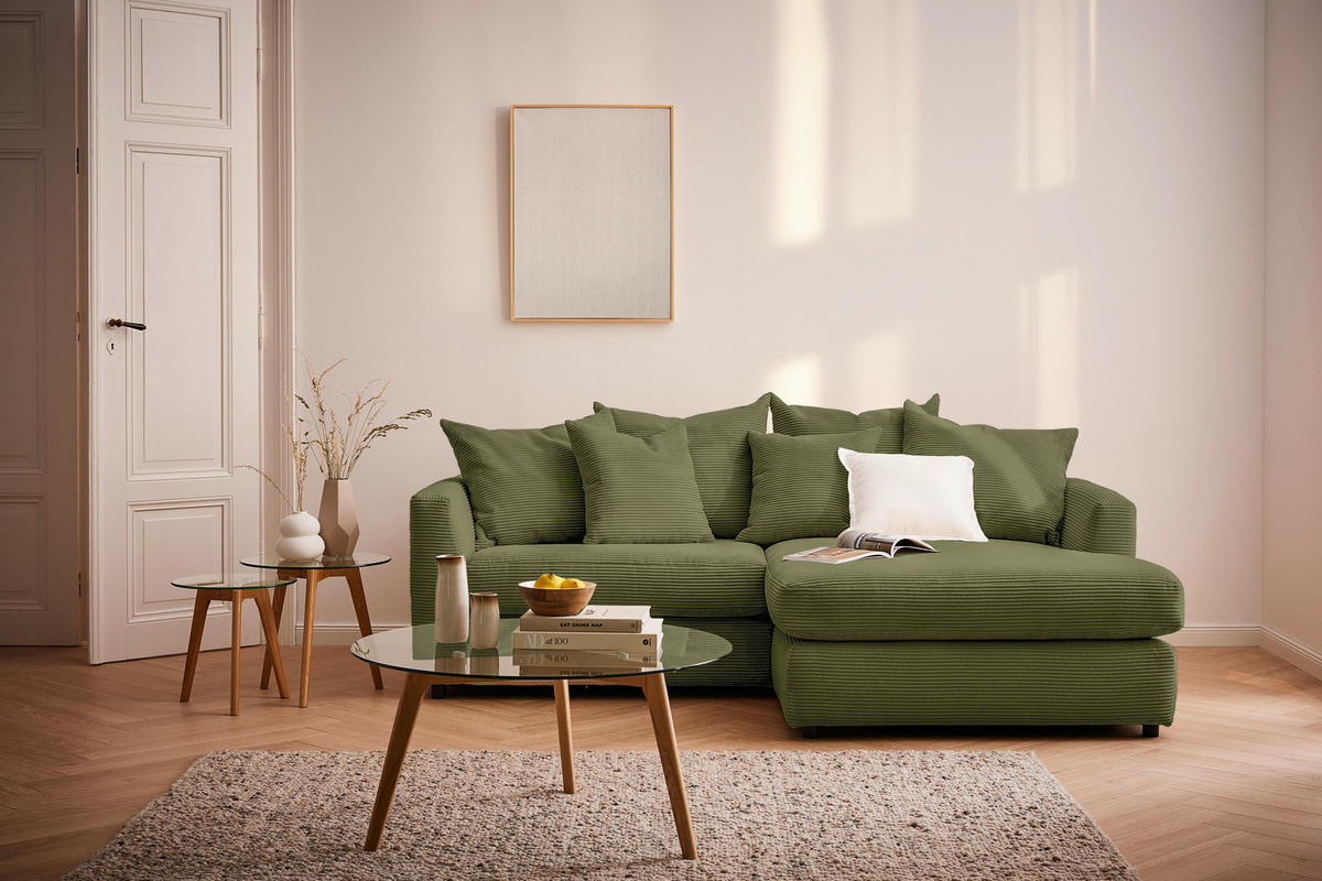 ECKSOFA Olivgrün Cord Zierkissen, Rückenkissen, Rücken echt  - Schwarz/Olivgrün, Design, Kunststoff/Textil (235/175cm) - home24