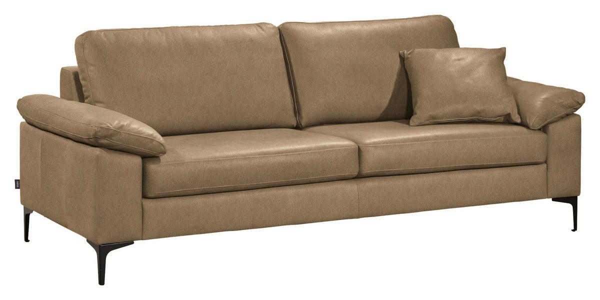 3-SITZER-SOFA  in Echtleder Honig   - Schwarz/Honig, Design, Leder/Metall (224/86/97cm) - Schöner Wohnen