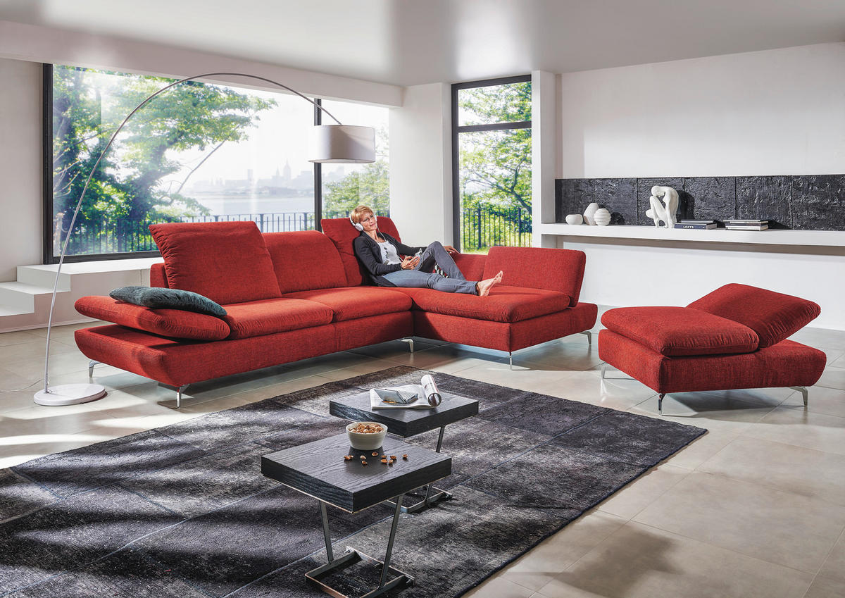 SEDEŽNA GARNITURA, šenilja, gladka tkanina rdeča  - srebrne barve/rdeča, Design, tekstil (285/200cm) - Chilliano