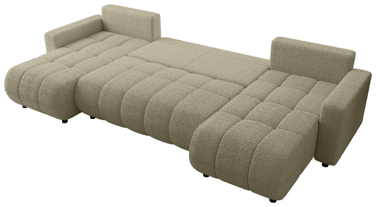 WOHNLANDSCHAFT Beige Bouclé  - Beige/Schwarz, MODERN, Kunststoff/Textil (150/312/150cm) - Carryhome