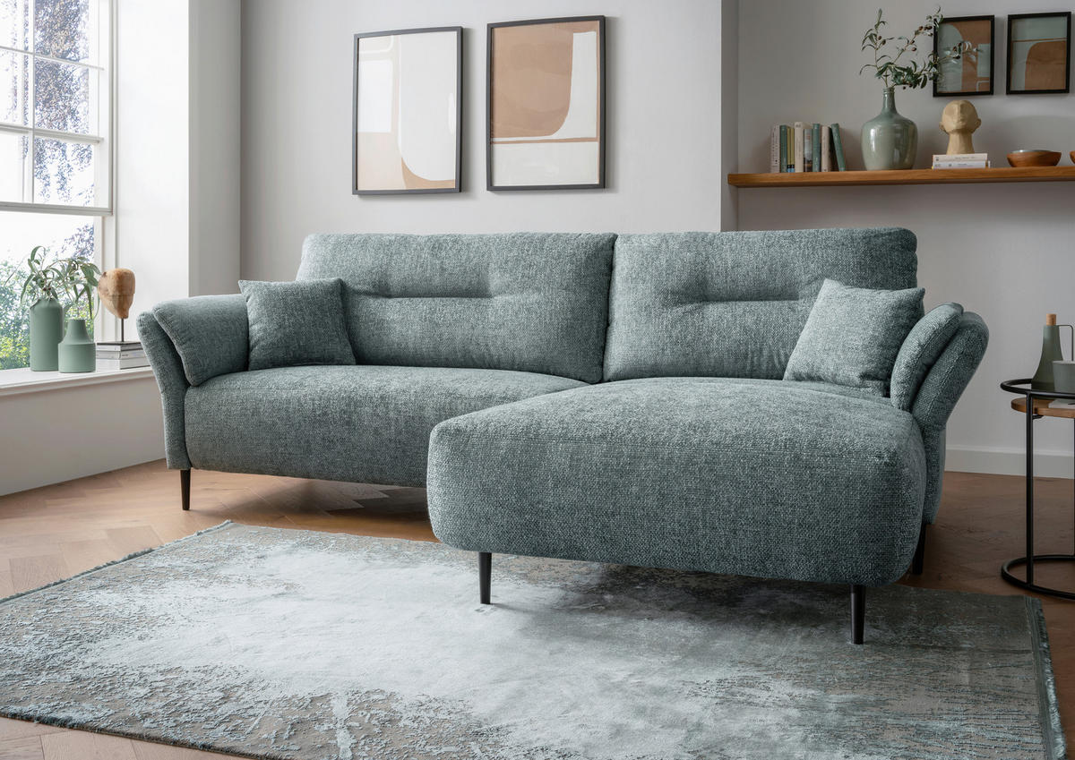 ECKSOFA Blaugrau Struktur  - Blaugrau/Schwarz, MODERN, Holz/Textil (269/172cm) - MID.YOU