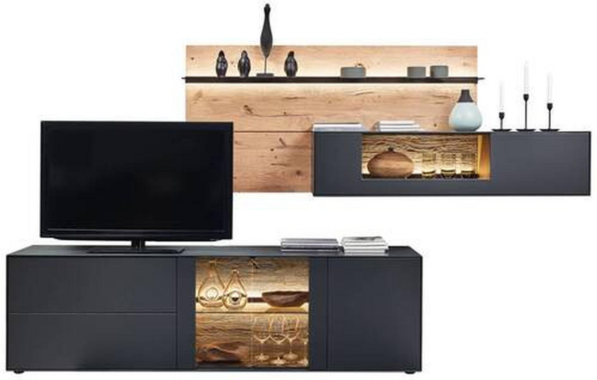 WOHNWAND  in Anthrazit, Eichefarben 313/174/49 cm  - Eichefarben/Anthrazit, Natur, Glas/Holz (313/174/49cm) - Valnatura