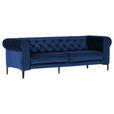 3-SITZER-SOFA in Samt Blau  - Blau/Schwarz, Trend, Textil/Metall (220/75/90cm) - Carryhome