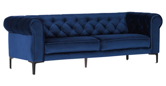 3-SITZER-SOFA in Samt Blau  - Blau/Schwarz, Trend, Textil/Metall (220/75/90cm) - Carryhome