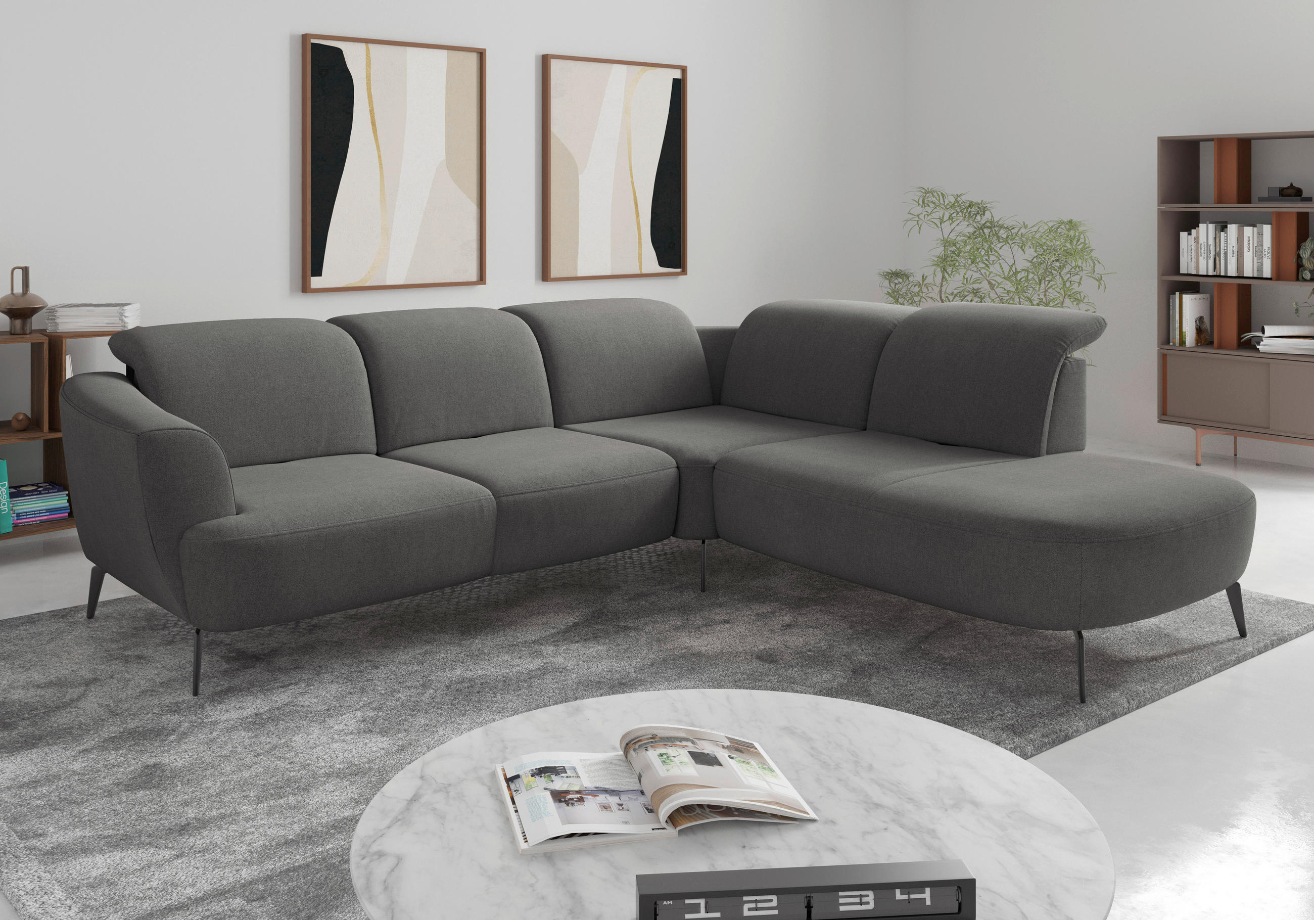 ECKSOFA in Mikrofaser Schlammfarben  300/267 cm  - Schlammfarben/Schwarz, KONVENTIONELL, Textil/Metall (300/267cm) - Sit & More