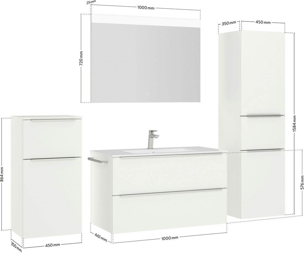 BADEZIMMER 5-teilig  in 191 cm  - Edelstahlfarben/Weiß, MODERN, Glas/Holzwerkstoff (191cm) - Nobilia