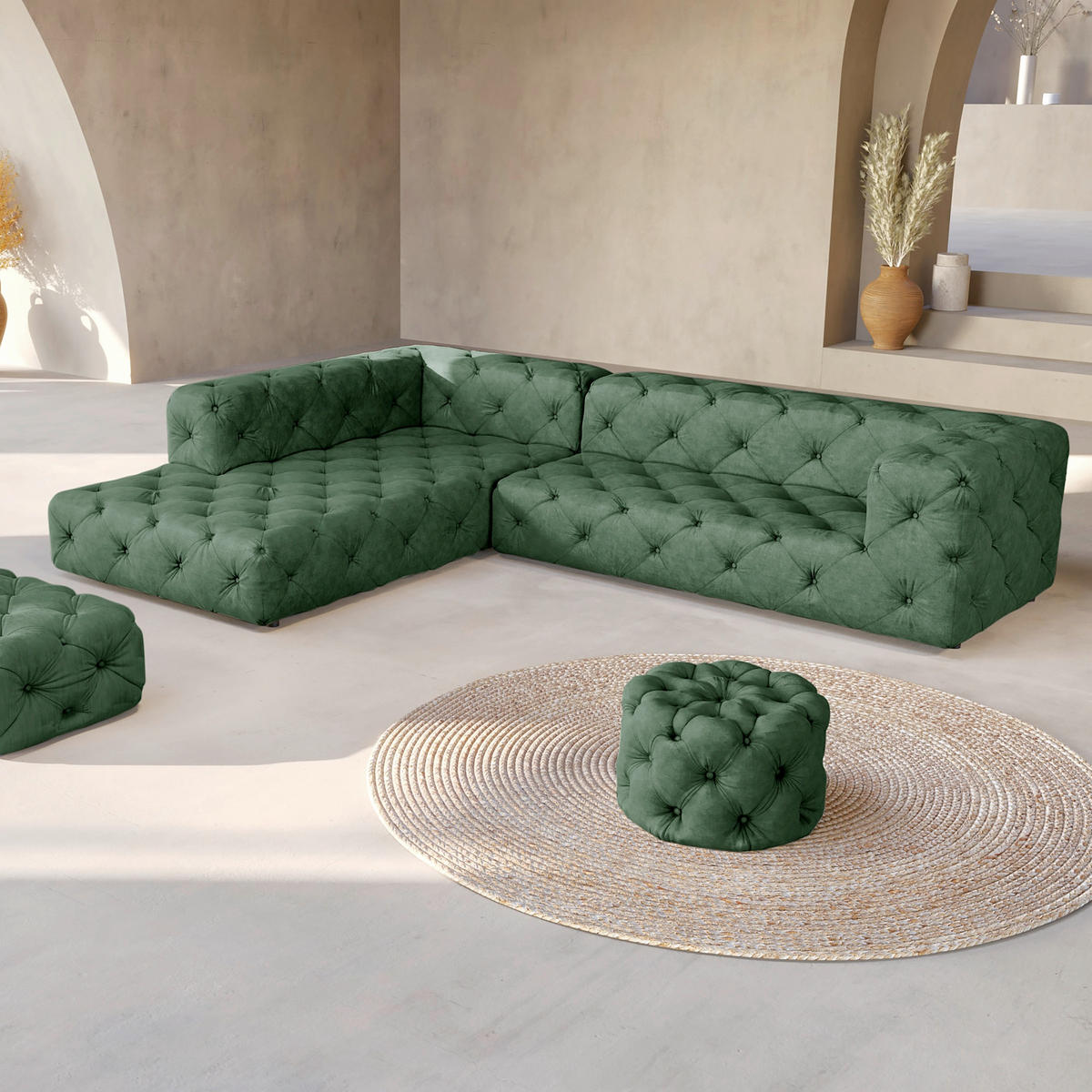 ECKSOFA Fresco in Mikrofaser Waldgrün  228/325 cm  - Waldgrün/Schwarz, Design, Kunststoff/Textil (228/325cm) - P & B