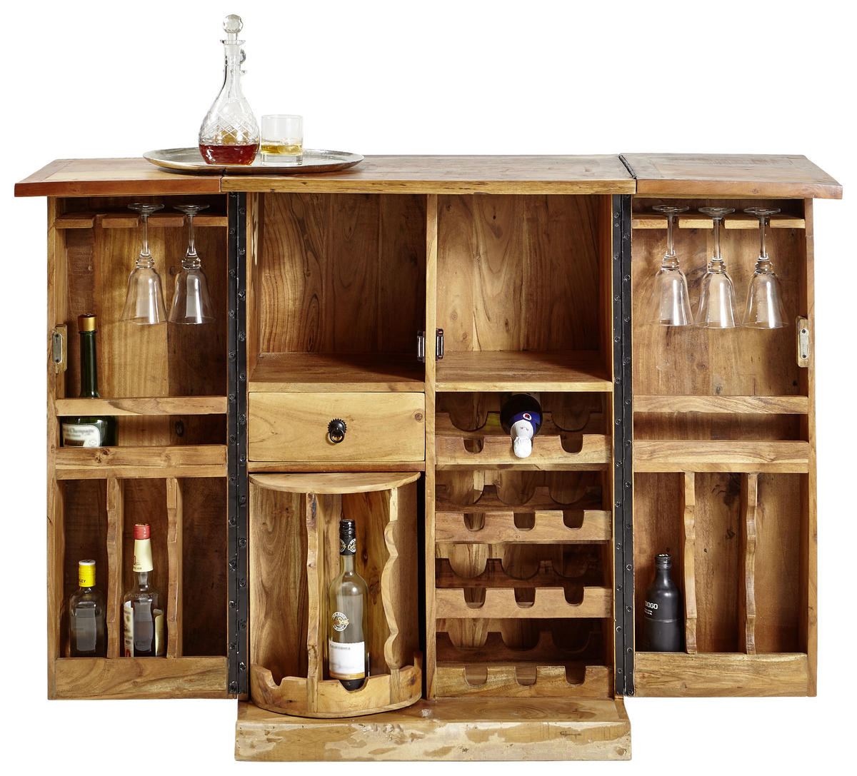 BARSCHRANK Recyclingholz massiv Multicolor, Dunkelbraun, Hellbraun  - Hellbraun/Dunkelbraun, LIFESTYLE, Holz/Metall (75/107/52cm) - Landscape