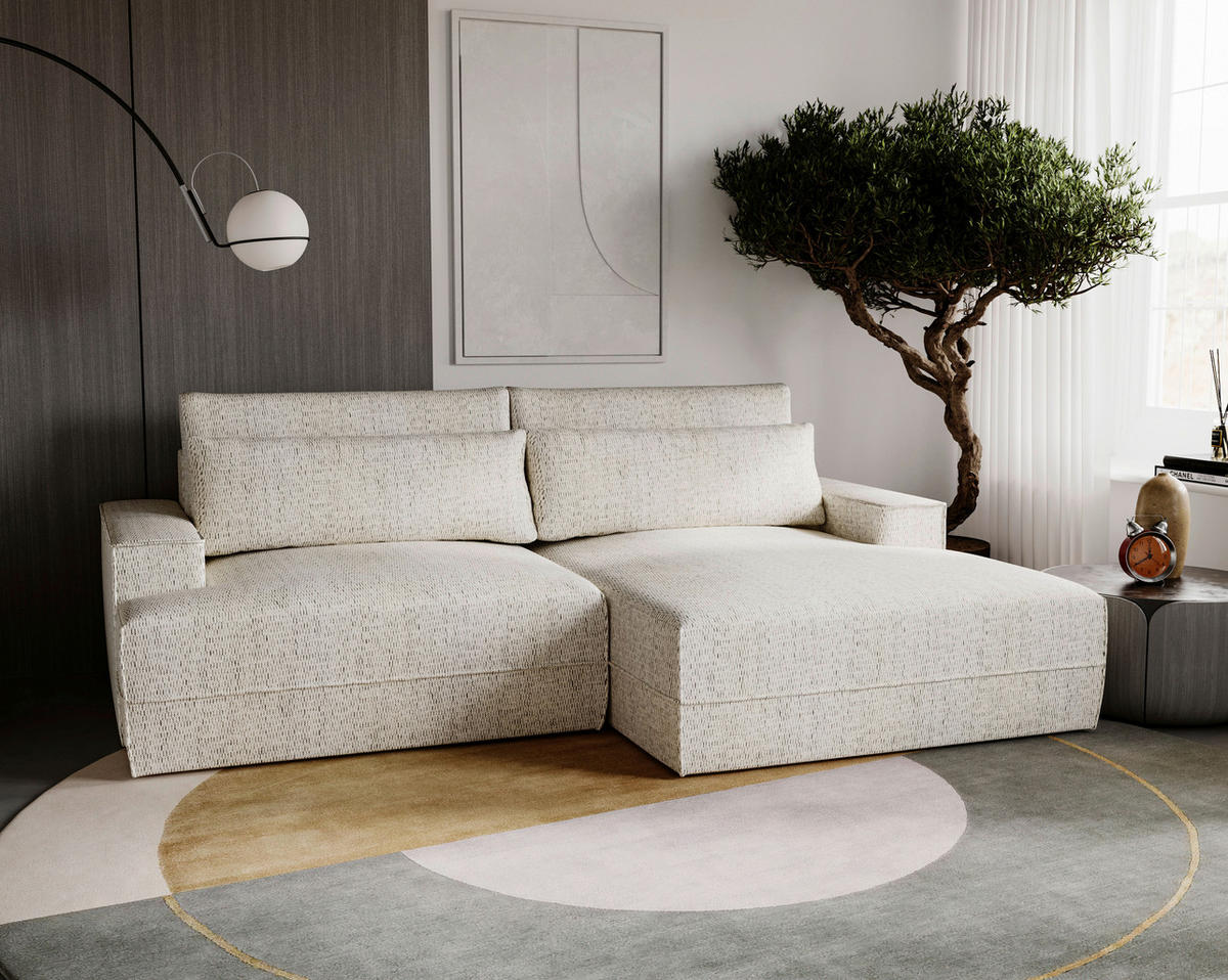 ECKSOFA Struktur Beige  - Beige/Schwarz, Design, Kunststoff/Textil (272/156cm) - Livetastic