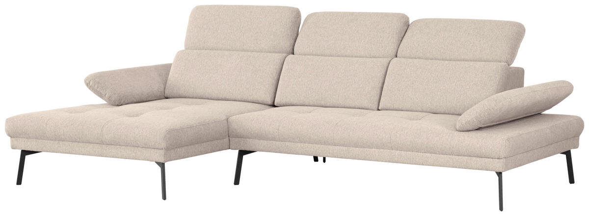 ECKSOFA in Webstoff Sandfarben  - Sandfarben/Schwarz, Design, Textil/Metall (188/296cm) - Livetastic