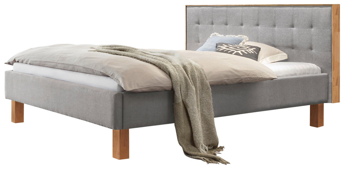 POLSTERBETT 180/200 cm  in Grau, Buchefarben  - Buchefarben/Grau, KONVENTIONELL, Holz/Textil (180/200cm) - Hasena