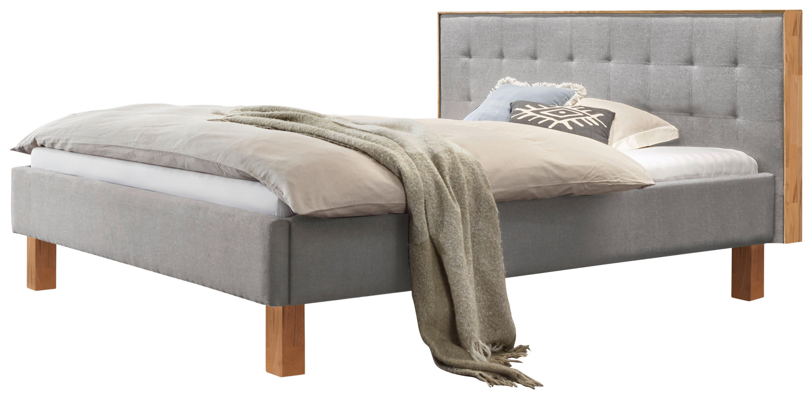 Thumbnail - Hasena Polsterbett, Grau, Buche, Holz, Textil, Buche, massiv, 180x200 cm, Lattenrosthöhe individuell einstellbar, in ver...