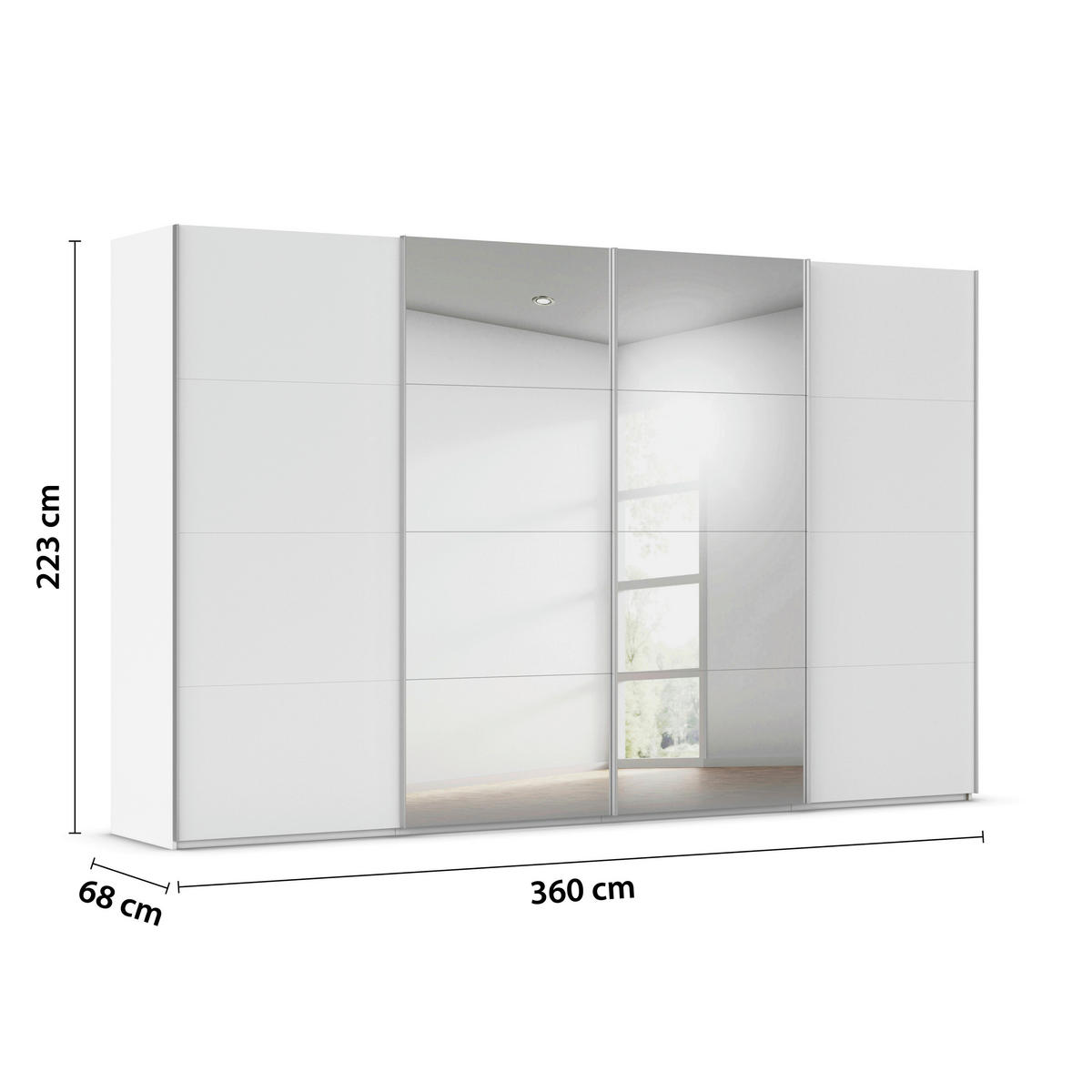 SCHWEBETÜRENSCHRANK 360/223/68 cm 4-türig Weiß  - Alufarben/Weiß, Basics, Glas/Holzwerkstoff (360/223/68cm) - Novel