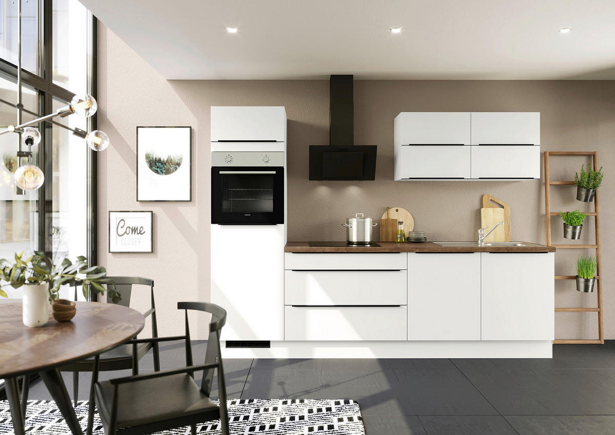 KÜCHENLEERBLOCK 280 cm   in Weiß  - Eiche dunkel/Schwarz, Design, Holzwerkstoff/Metall (280cm) - Impuls