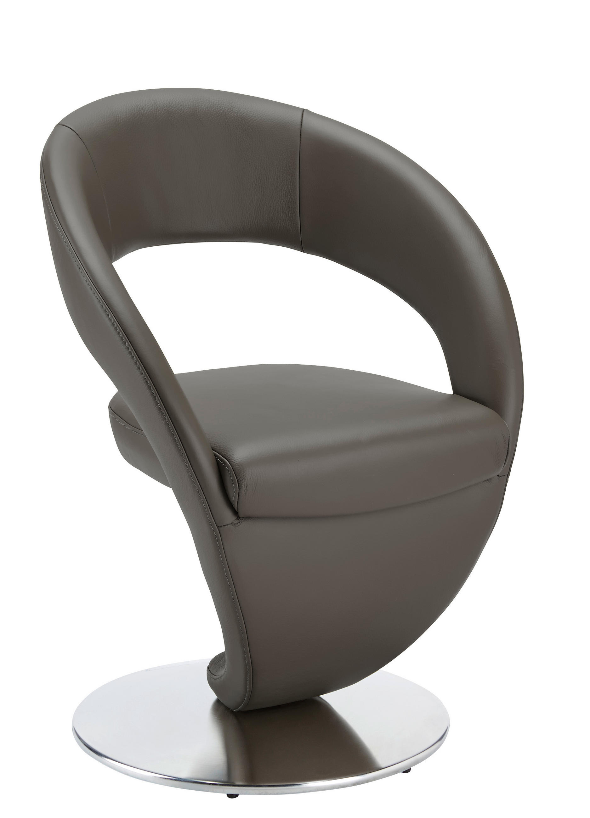 STUHL Echtleder Edelstahlfarben, Dunkelgrau  - Edelstahlfarben/Dunkelgrau, Design, Leder/Metall (62/86/61cm) - Moderano