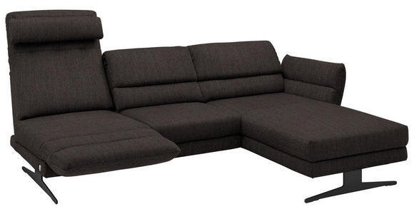 ECKSOFA Dunkelbraun Flachgewebe  - Dunkelbraun/Schwarz, Design, Textil/Metall (279-327/176-217cm) - Dieter Knoll
