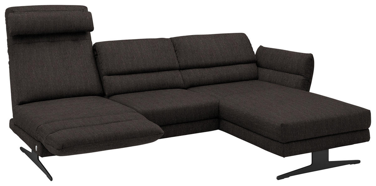 ECKSOFA in Flachgewebe Dunkelbraun  279-327/176-217 cm  - Dunkelbraun/Schwarz, Design, Textil/Metall (279-327/176-217cm) - Dieter Knoll