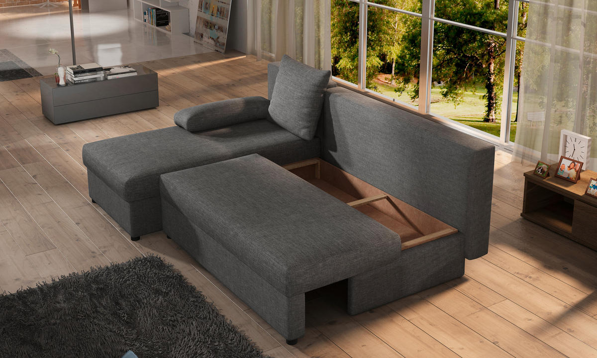 ECKSOFA Grau Webstoff  - Schwarz/Grau, Design, Kunststoff/Textil (201/143cm) - MID.YOU
