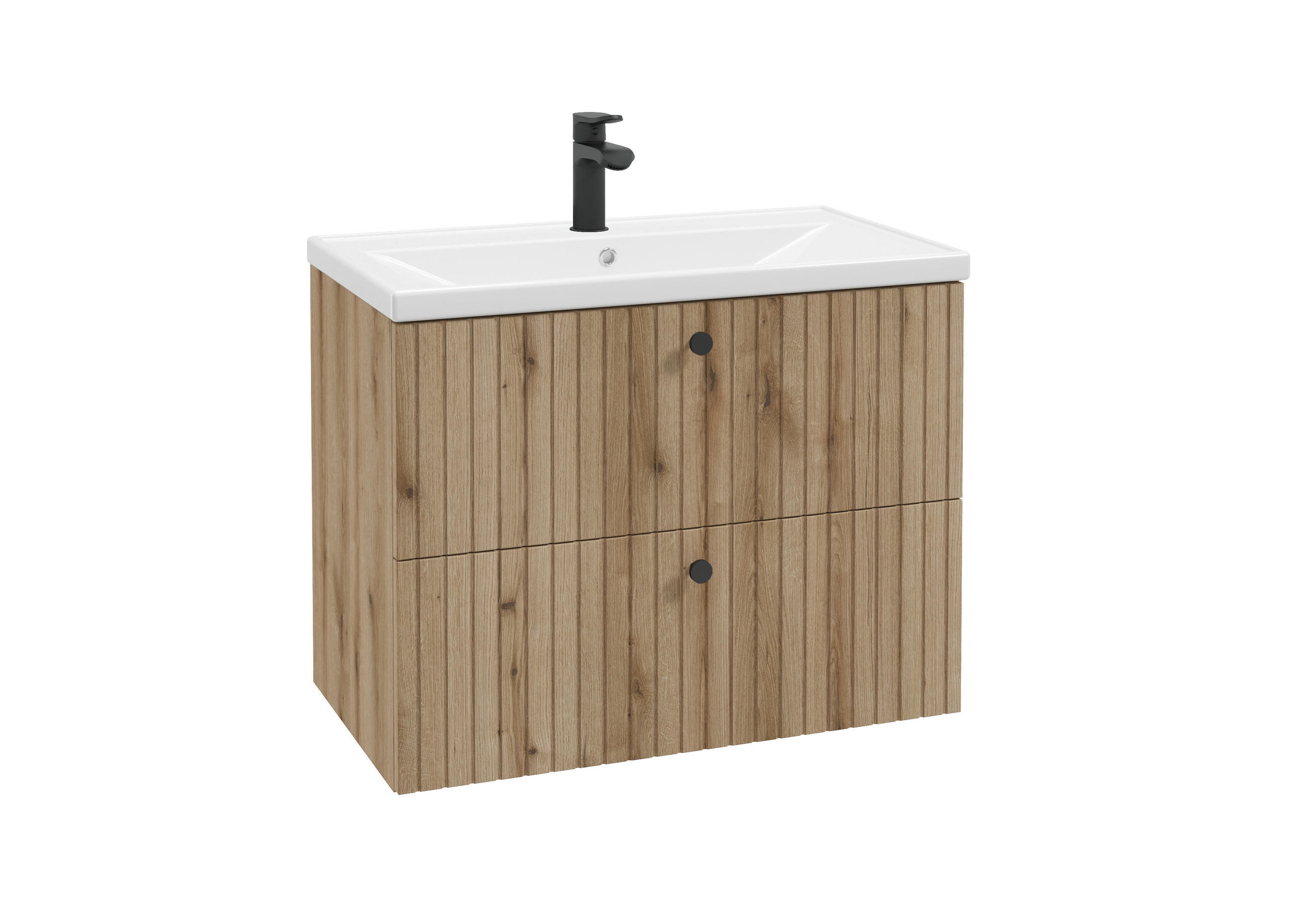 WASCHTISCHKOMBI 80 cm  - Eichefarben/Schwarz, MODERN, Keramik/Holzwerkstoff (80cm) - P & B