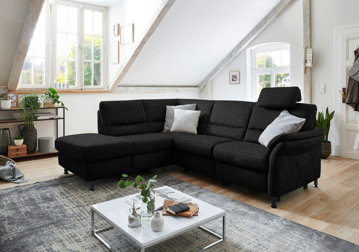 ECKSOFA in Flachgewebe Schwarz  - Schwarz, Modern, Textil/Metall (203/227cm) - Beldomo System