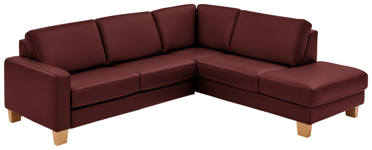 ECKSOFA in Echtleder Brombeere  - Eiche Bianco/Brombeere, Konventionell, Leder/Holz (257/235cm) - Valdera