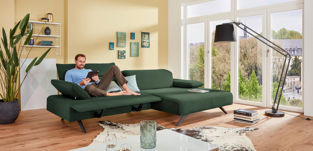 ECKSOFA in Flachgewebe Grün  - Anthrazit/Grün, Design, Textil/Metall (280/165cm) - Johann Jakob
