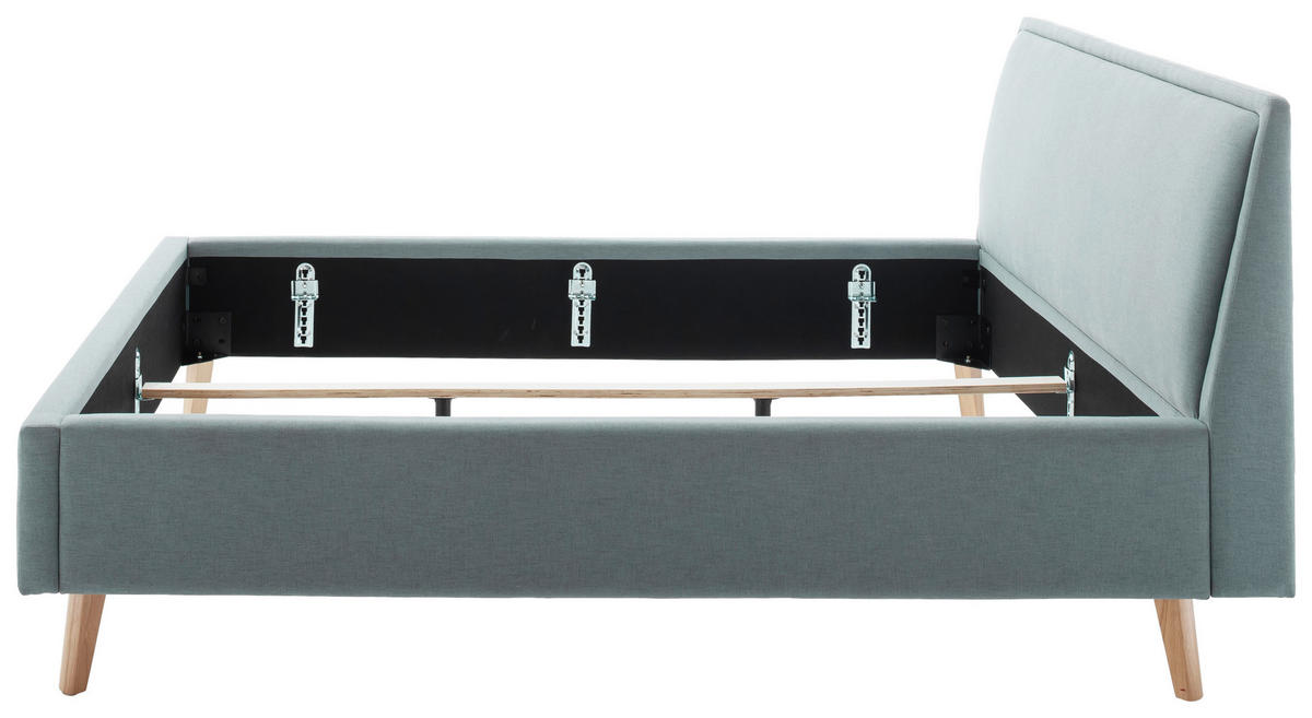 POLSTERBETT Hellblau 160/200 cm  - Eschefarben/Hellblau, KONVENTIONELL, Holz/Textil (160/200cm) - Livetastic