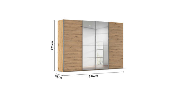 SCHWEBETÜRENSCHRANK  in Eiche Artisan  - Chromfarben/Eiche Artisan, Design, Holzwerkstoff/Metall (316/223/68cm) - Novel