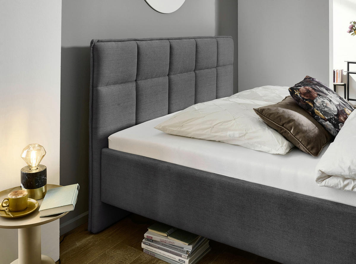 POLSTERBETT 160/200 cm  in Anthrazit  - Anthrazit/Schwarz, Design, Textil/Metall (160/200cm) - Xora