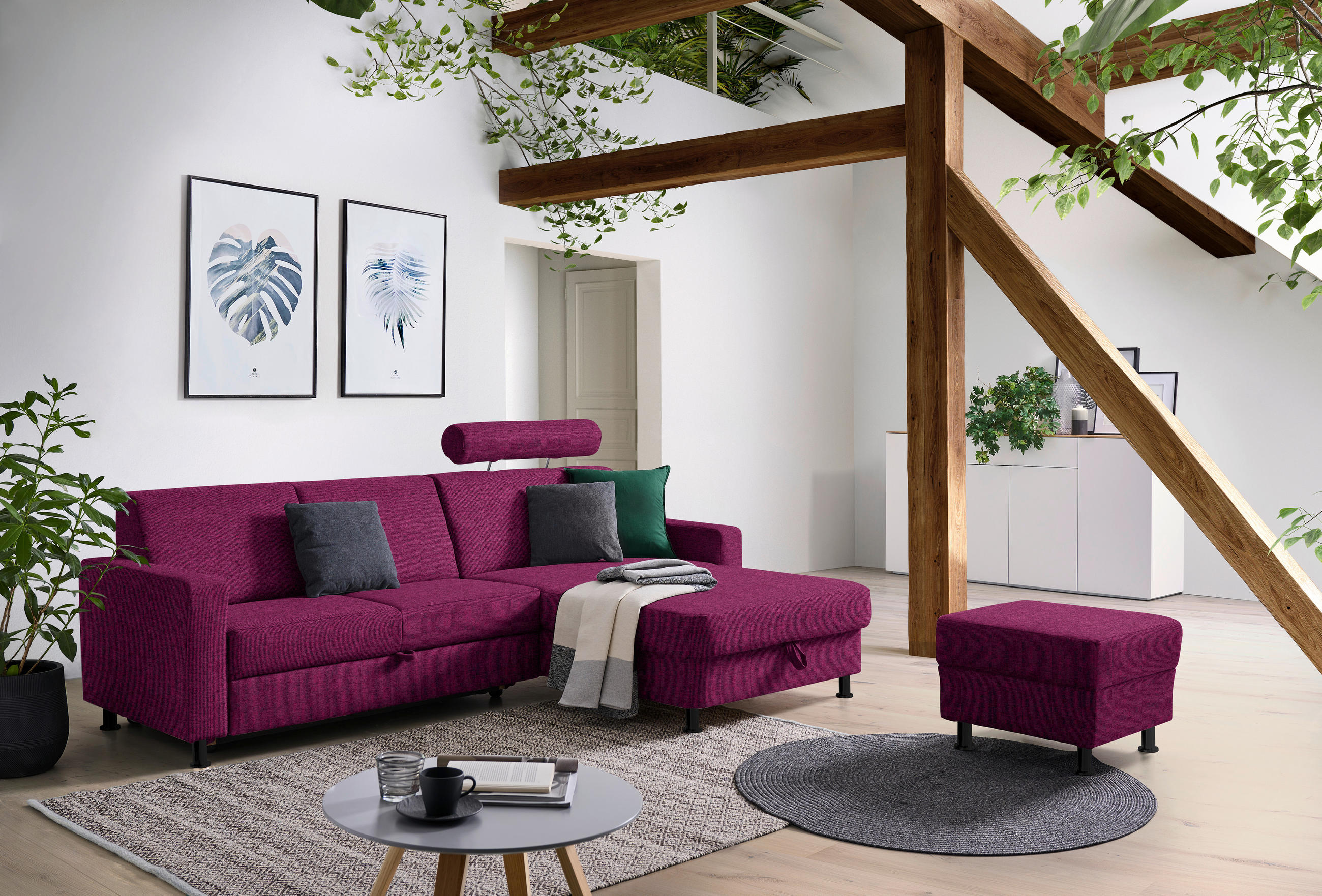 ECKSOFA in Webstoff Lila  - Lila/Schwarz, Design, Kunststoff/Textil (257/165cm) - Xora