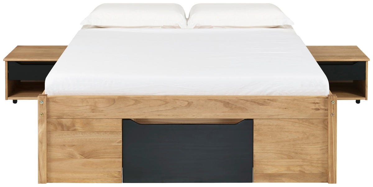 KREVET S PROSTOR. ZA ODLAGANJ   90/200 cm   prirodne boje, crna  - prirodne boje/crna, Moderno, drvni materijal/drvo (90/200cm) - MID.YOU