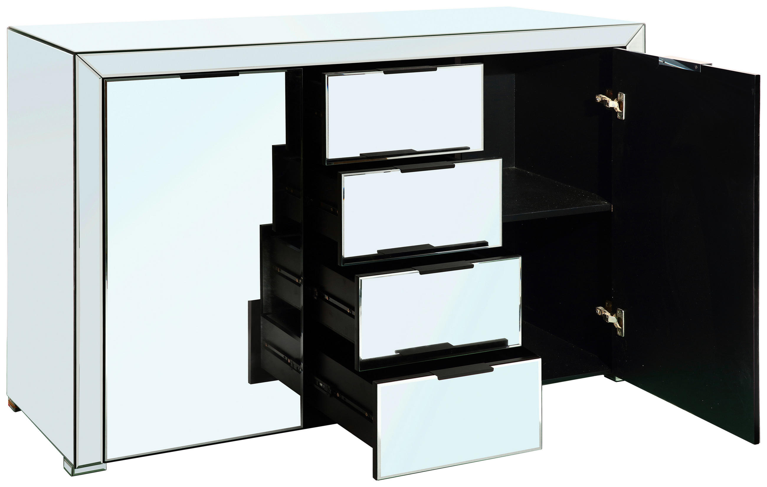 Sideboard BUX Spiegel 130/83/41 cm  in Klar  - Klar/Schwarz, Design, Glas/Holzwerkstoff (130/83/41cm) - MID.YOU
