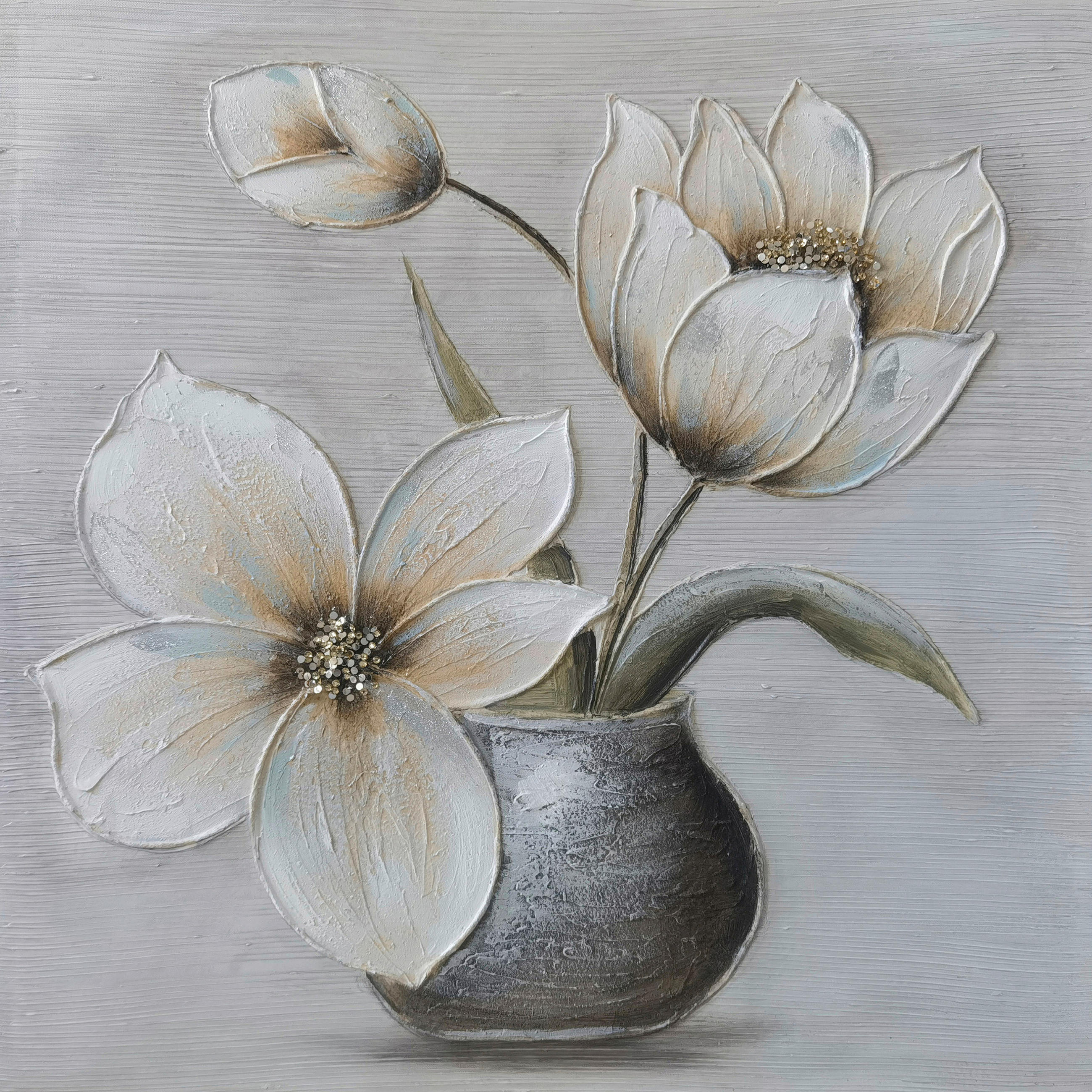 ÖLGEMÄLDE Blumen 85/85 cm  - Schwarz/Braun, Design, Holz/Textil (85/85cm) - Monee