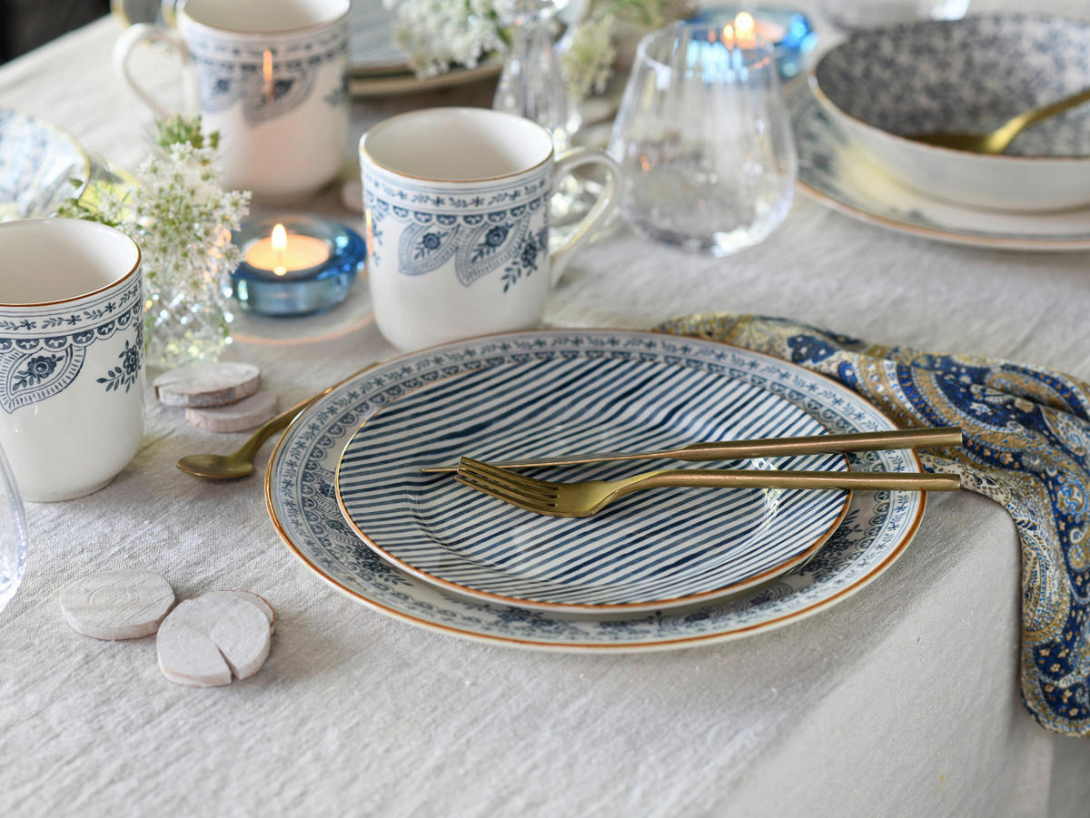 KOMBISERVICE Blau, Weiß Euböa 16-teilig 4 Personen  - Blau/Weiß, Basics, Keramik (33/32/31cm) - Creatable