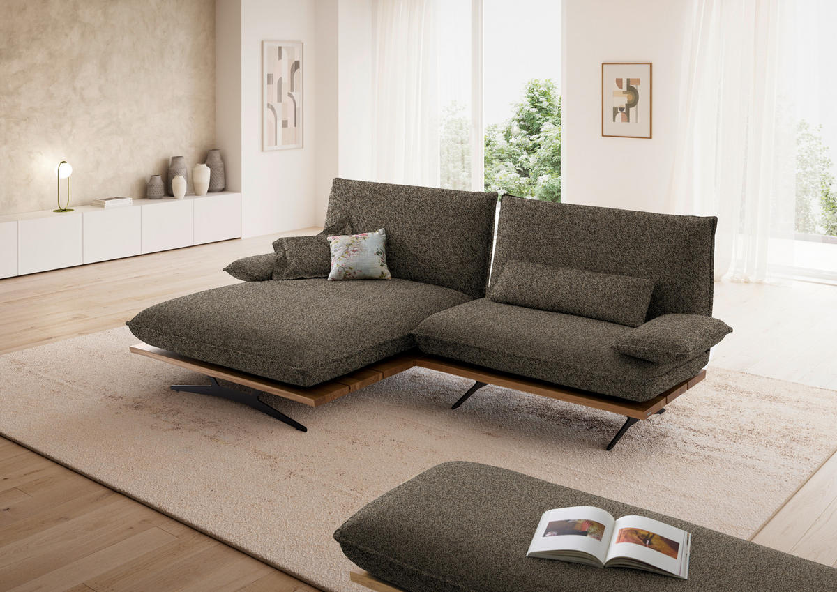 ECKSOFA  in Chenille, Flachgewebe Braun, Wildeiche  161/284 cm  - Wildeiche/Schwarz, Design, Holz/Textil (161/284cm) - Koinor