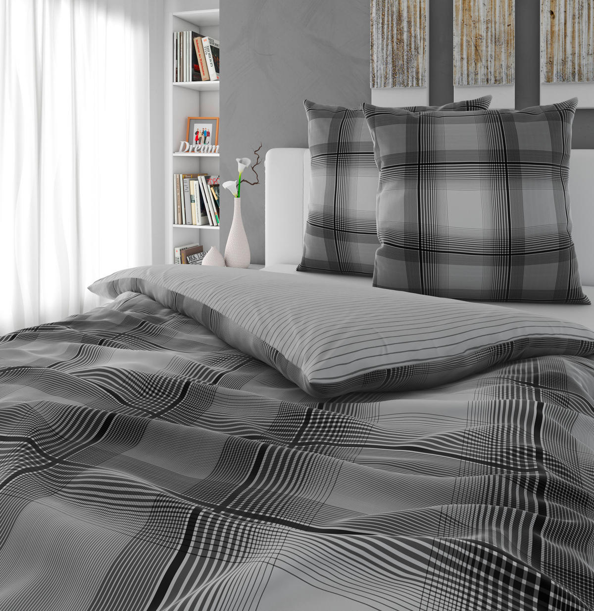 WENDEBETTWÄSCHE Satin 200/200 cm  - Grau, Textil (200/200cm) - Novel