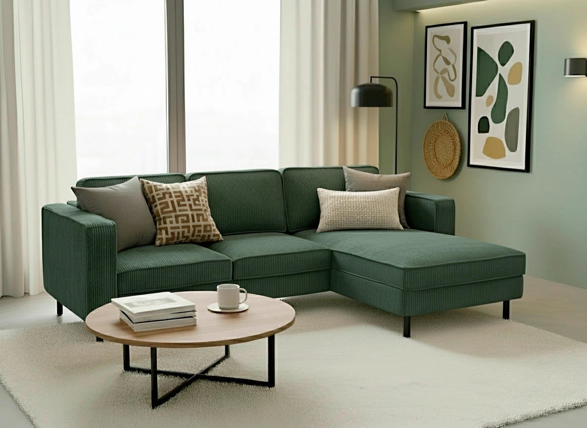 ECKSCHLAFSOFA WATKINS  mit Schlafen auf Sitzhöhe, Rücken echt, Armteil links, Armteil rechts Cord Dunkelgrün  - Dunkelgrün/Schwarz, MODERN, Textil/Metall (232/161cm) - Trendmanufaktur