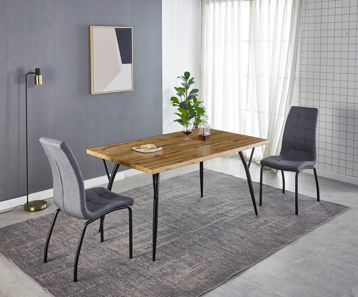 ESSTISCH rechteckig Naturfarben, Schwarz  - Schwarz/Naturfarben, Design, Holzwerkstoff/Metall (150/90/77cm) - Livetastic