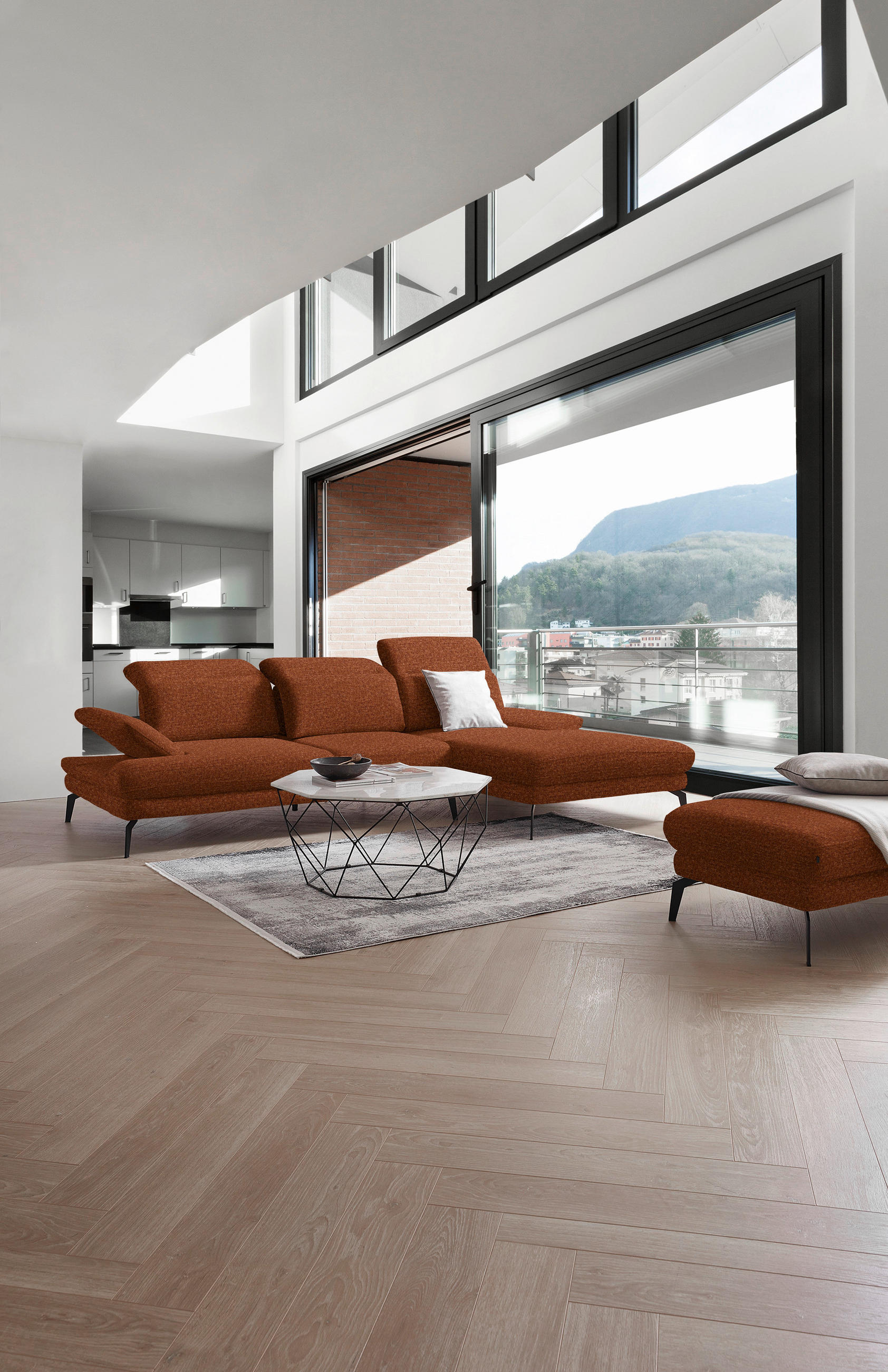 ECKSOFA Rostfarben Webstoff  - Rostfarben/Schwarz, Design, Textil/Metall (289/180cm) - Stylife
