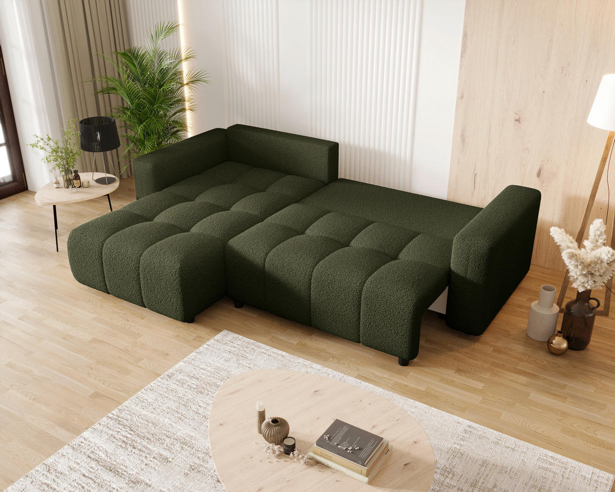 ECKSOFA  in Bouclé Grün  - Schwarz/Grün, MODERN, Kunststoff/Textil (190/280cm) - Carryhome