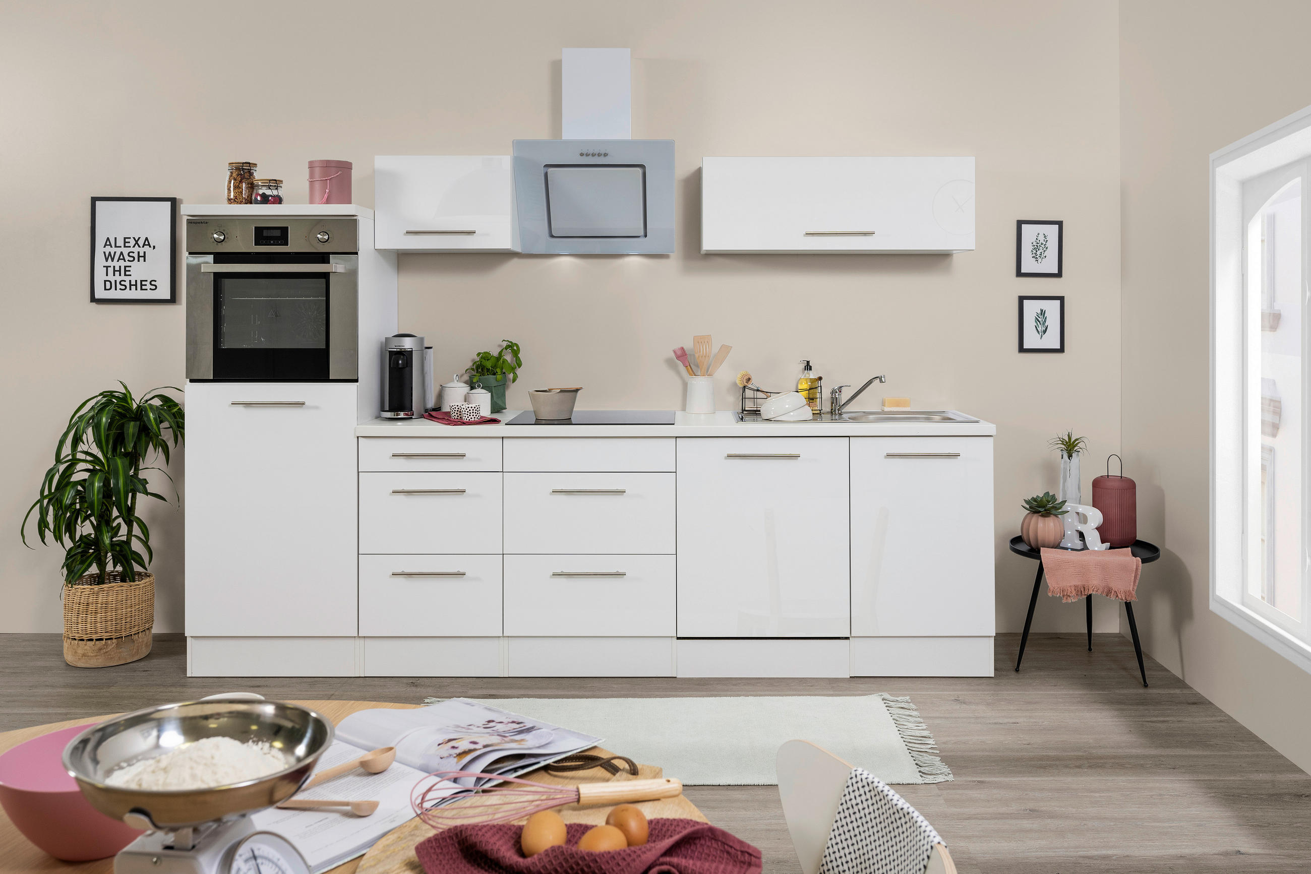 KÜCHENBLOCK 280 cm   in Weiss  - Weiss/Edelstahlfarben, Konventionell, Holzwerkstoff/Metall (280cm) - Respekta