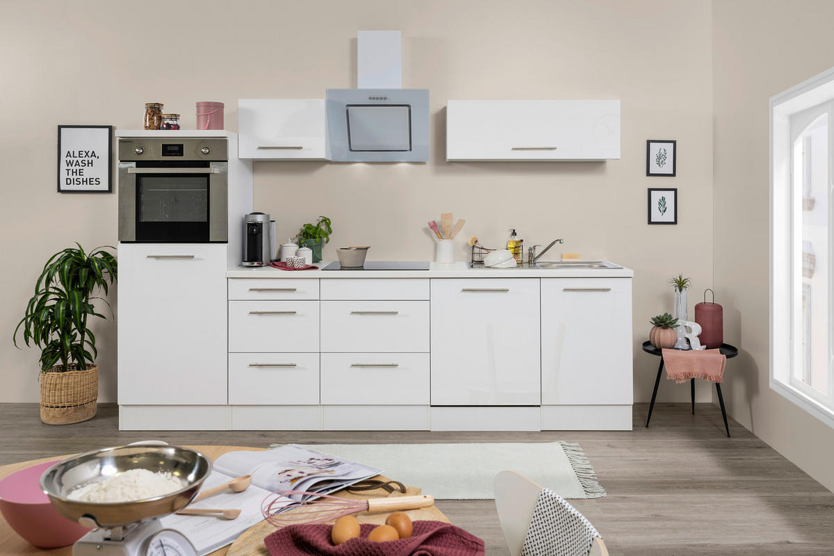 KÜCHENBLOCK 280 cm   Weiss  - Weiss/Edelstahlfarben, Konventionell, Holzwerkstoff/Metall (280cm) - Respekta