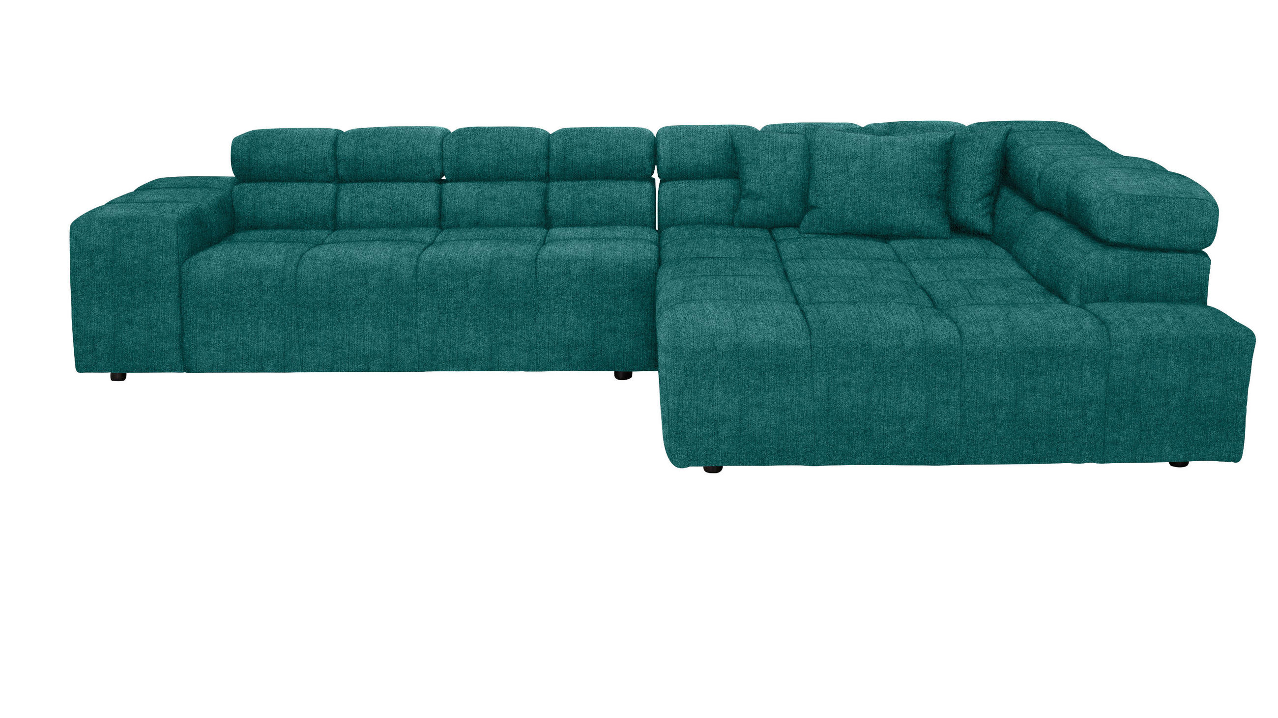 ECKSOFA Petrol Velours Zierkissen, Rücken echt, Kopfteilverstellung  - Petrol/Schwarz, Design, Kunststoff/Textil (317/213cm) - Hom`in