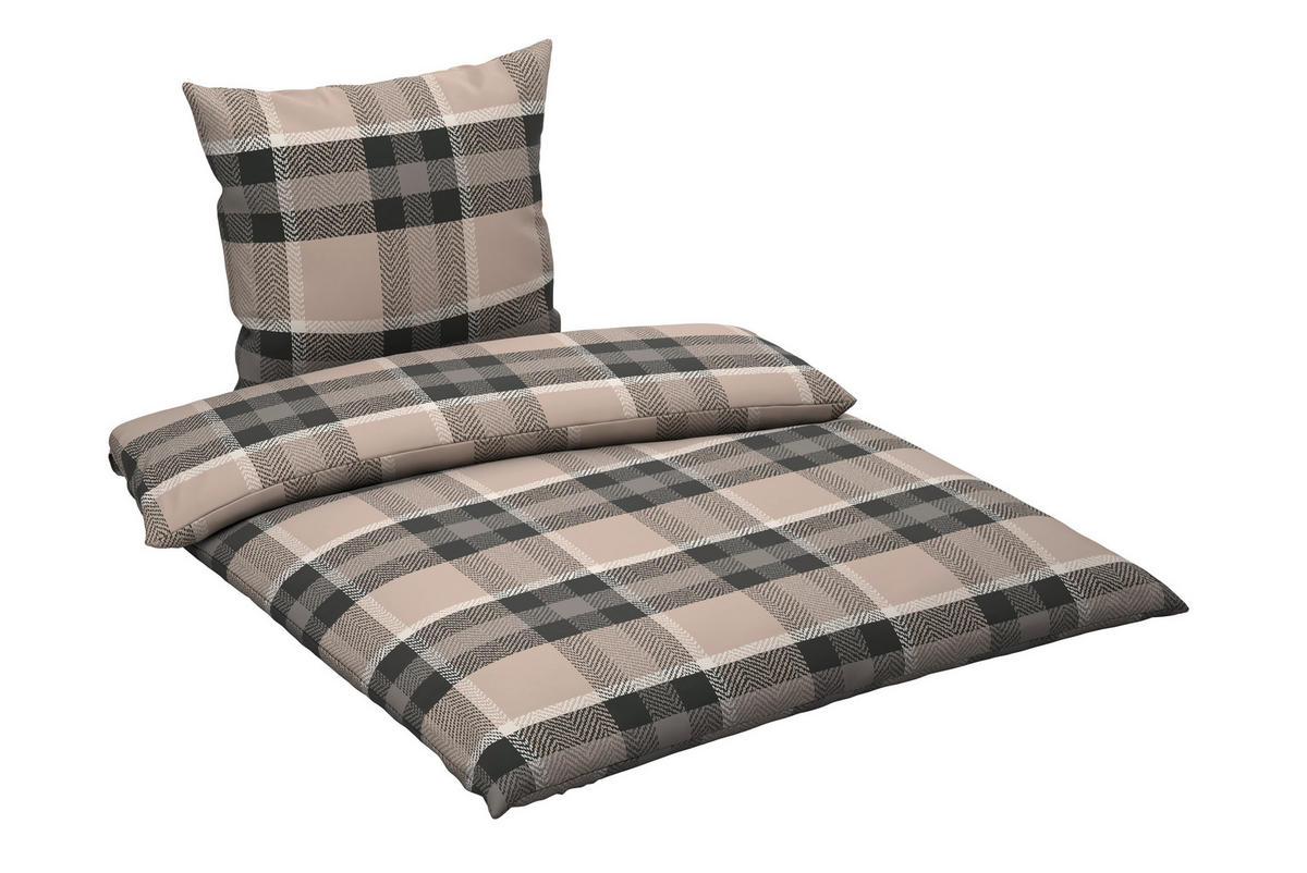 BETTWÄSCHE 2-teilig Flanell 155/220 cm  - Taupe/Anthrazit, Textil (155/220cm) - Novel