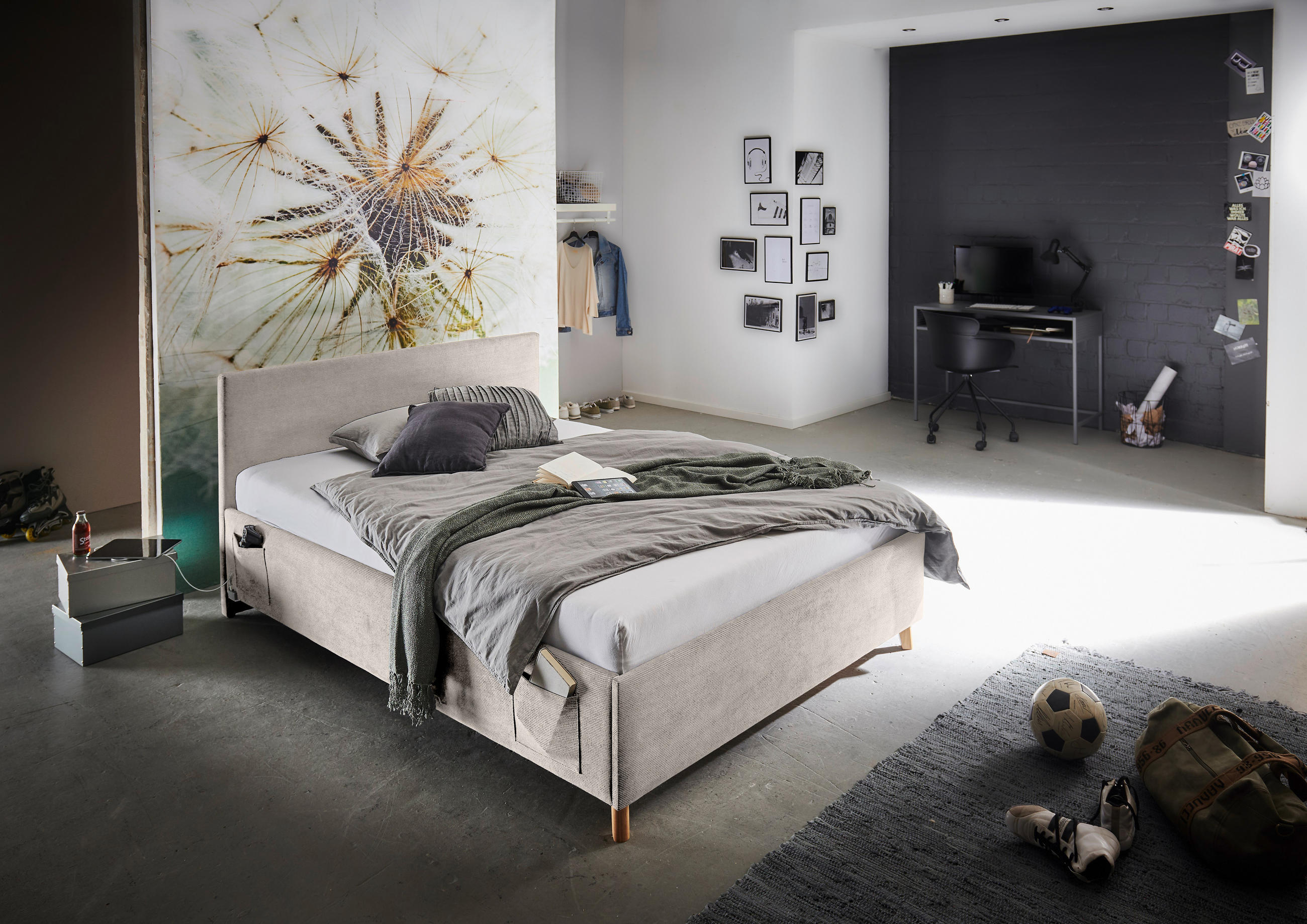 POLSTERBETT Lattenrost, Bettkasten 140/200 cm  in Beige  - Eichefarben/Beige, KONVENTIONELL, Holz/Textil (140/200cm) - Stylife